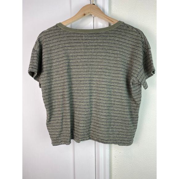 Madewell Women's S Green Black Striped Hemp Blend Crop T-Shirt - Picture 3 of 6